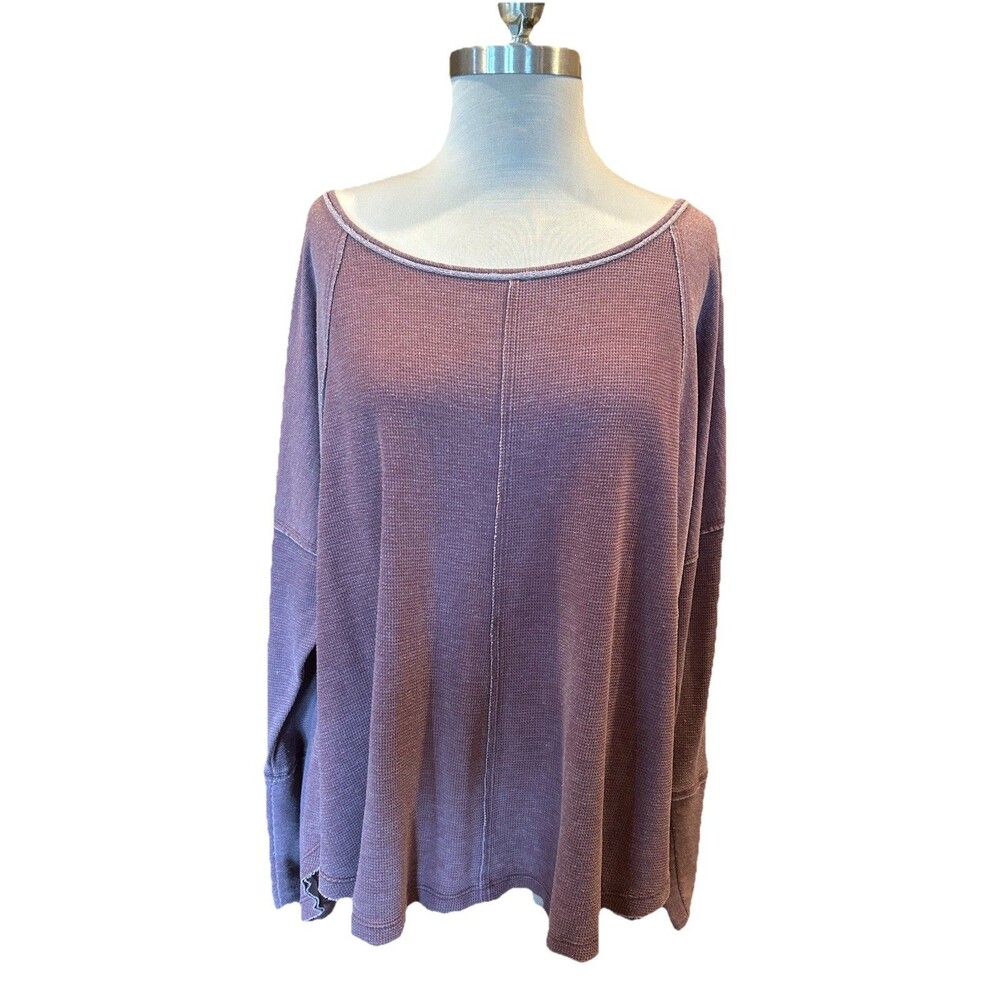 Lucky Brand Sz 3X Thermal Top Waffle High Low Slouchy Ultrasoft Purple Heather